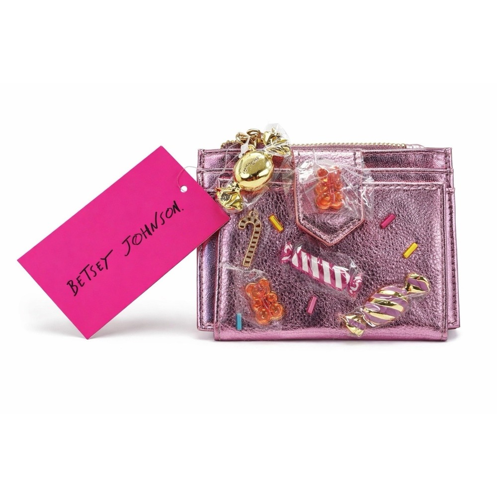 Betsey Johnson Pink Metallic Wallet Candy Charm Bifold Card Holder NWT